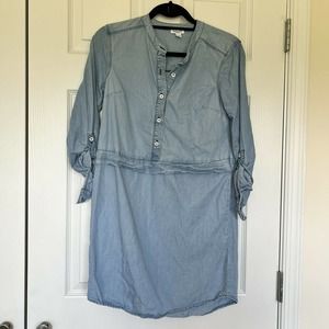 Splendid Soft Denim Chambray Shirt Blue Dress Rolled Tab Long Sleeves Size S